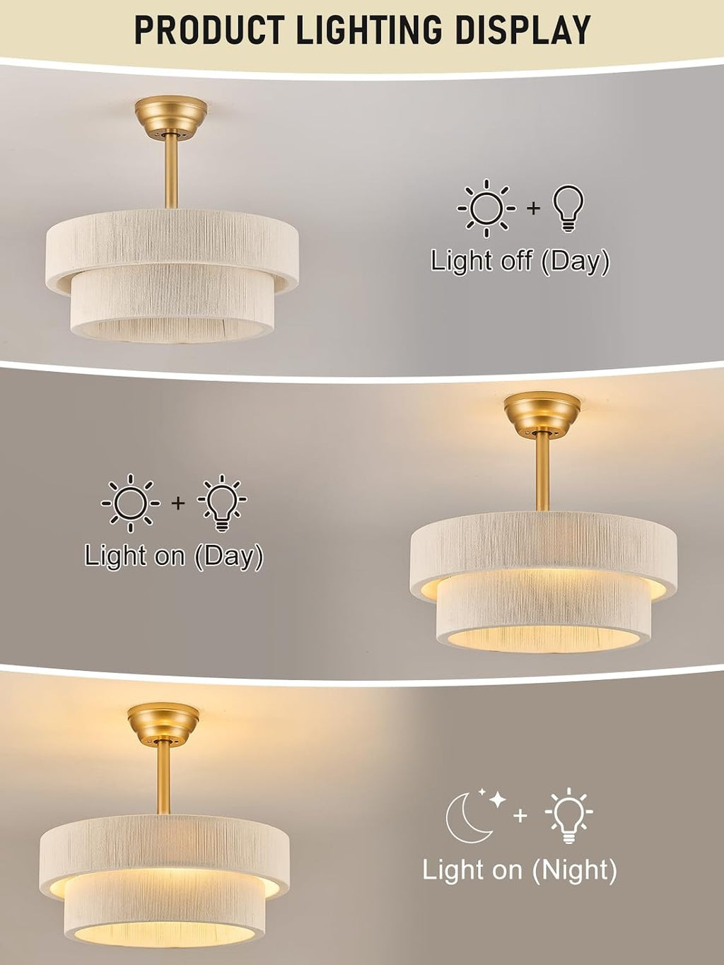 Boho Ceiling Fan with Light, Caged Fandelier Ceiling Fan with Light and Remote Control, Rattan Chandelier Fan for Bedroom, Living Room,Kitchen,Foyer(20 Inch, 6 Speed, Timing Adjustable Height)