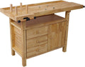 Tidyard Wood Workbench, Heavy-Duty Rubberwood Work Table with 4 Bar Clamps 12 inch x 4-3/4 inch Throat, Sturdy Wooden Garage Workbench with Drawers and Cabinet for Workshop, DIY, and Home Use