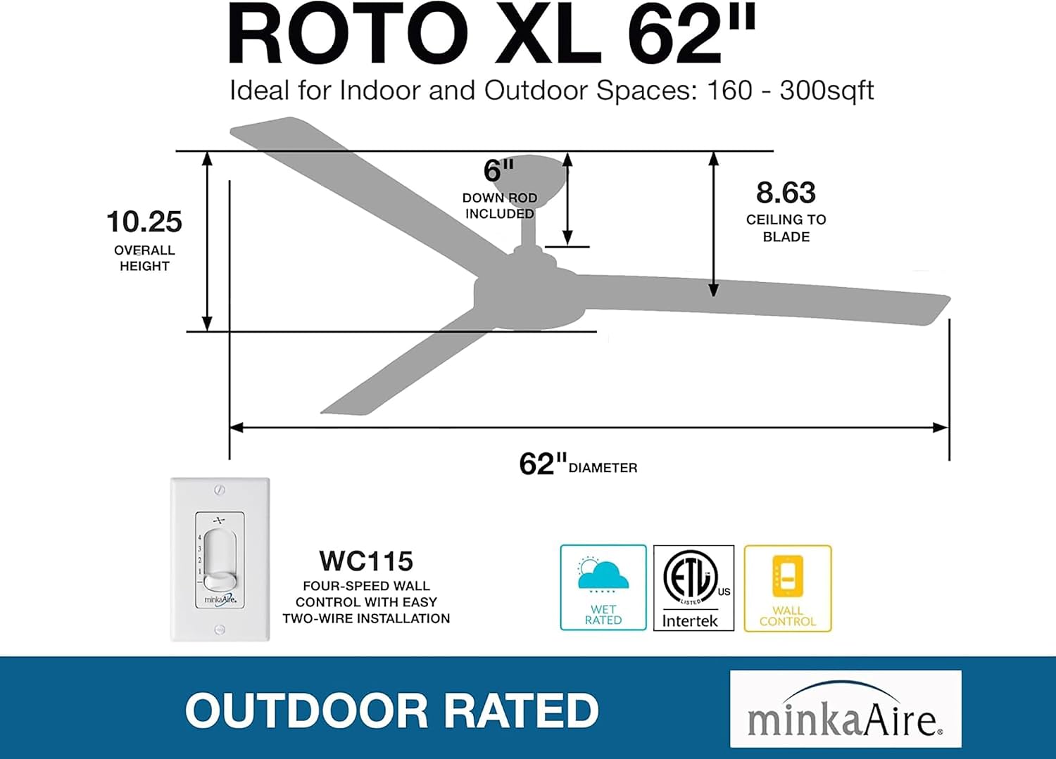 Minka Aire F624-CL Roto XL 62-Inch Outdoor Ceiling Fan, Coal