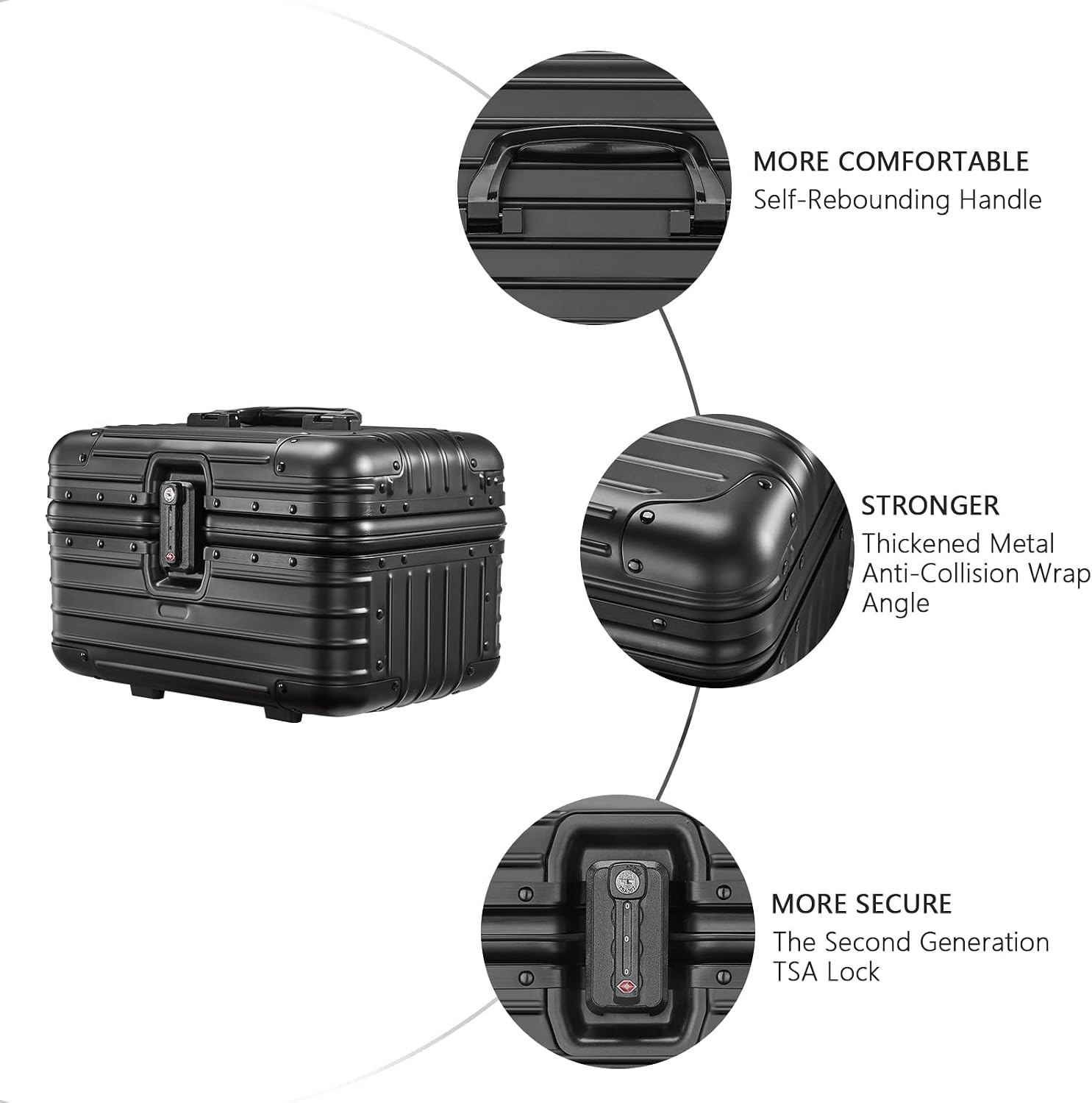 YUEMAI Hard Shell Cosmetic Case, Mini Aluminium Alloy Carrying Makeup Case Suitcase, Small Travel Hand Luggage With Elastic Band, For Make-Up Artist(Black)