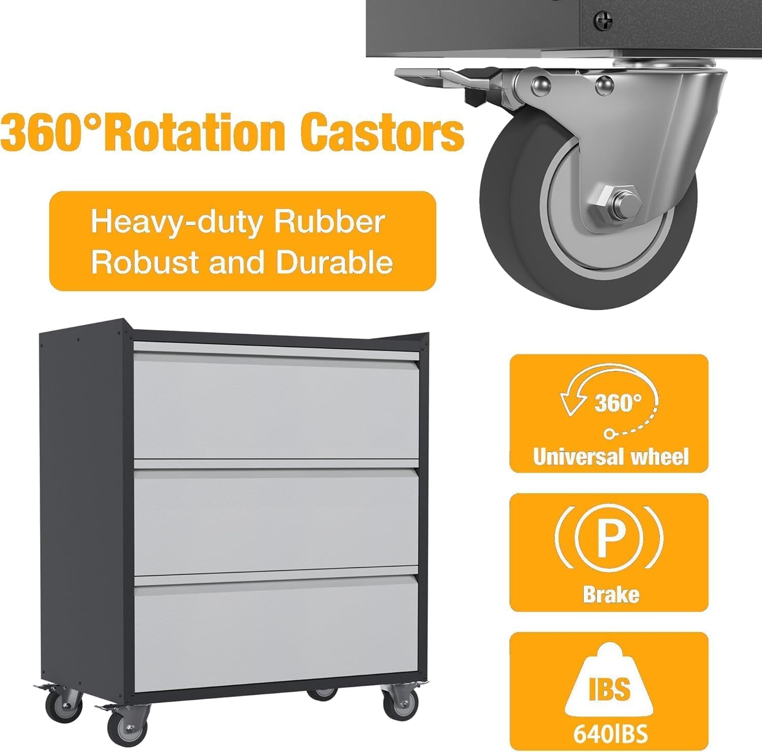 GarveeHome Lockable Metal Rolling Tool Chest with 3 Drawers, Storage Cabinet with Wheels for Garage and Warehouse, Assembly Required