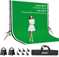 EMART 8.5x10ft Green Screen Backdrop Kit with Sand Bag, Photography Background Support System with 10x12ft Polyester Backdrop(Black/White/Green) for Photography, Parties, Wedding, Video Shooting