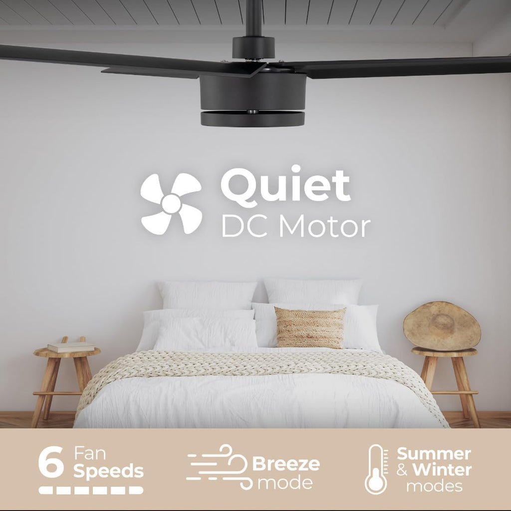 Indoor or Outdoor Breeze 52in 3-Blade Smart Indoor or Outdoor Ceiling Fan in Matte Black Works With iOS or Android App