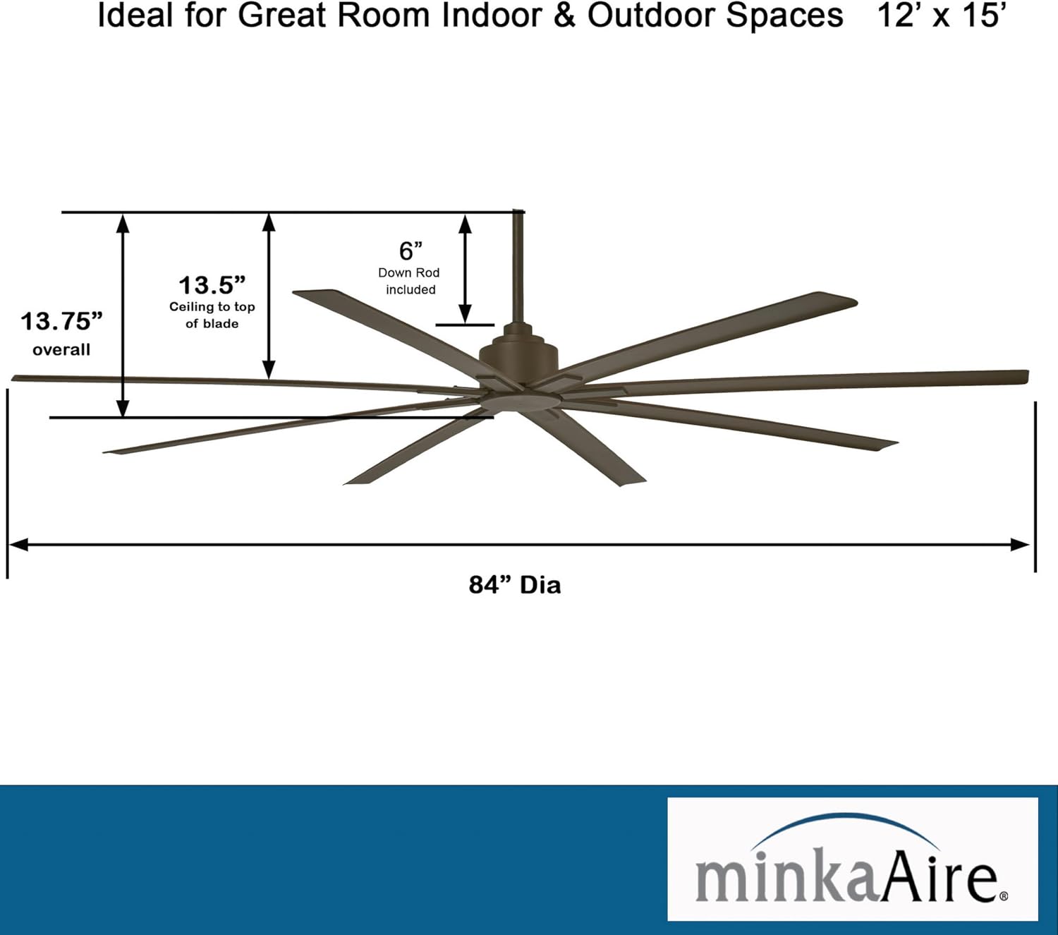 MINKA-AIRE F896-84-ORB Xtreme H2O 84 Inch Outdoor Ceiling Fan with DC Motor, Oil Rubbed Bronze