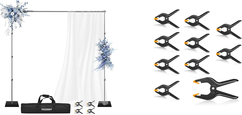 FUDESY 10x10ft Heavy Duty Backdrop Stand with 10-Pack Spring Clamps