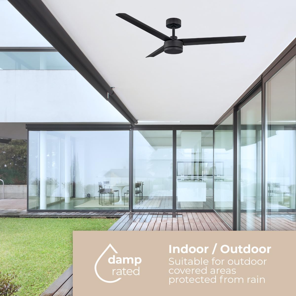 Indoor or Outdoor Breeze 52in 3-Blade Smart Indoor or Outdoor Ceiling Fan in Matte Black Works With iOS or Android App