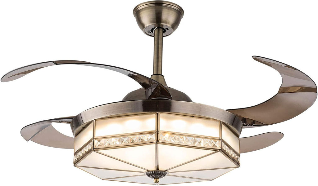 TFCFL 42' Vintage Retractable Ceiling Fan Light, Tiffany Style Chandelier Fan with Controller 3-Color Lighting 3-Speed for Bedroom Living Room (Bronze)
