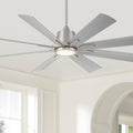 Casa Vieja 54' Inspirit Modern Industrial Indoor Outdoor Ceiling Fan 8 Blade LED Light Remote Control Brushed Steel Finish Silver Blades Bedroom Patio Living Room Damp Rated Decorative DC Motor