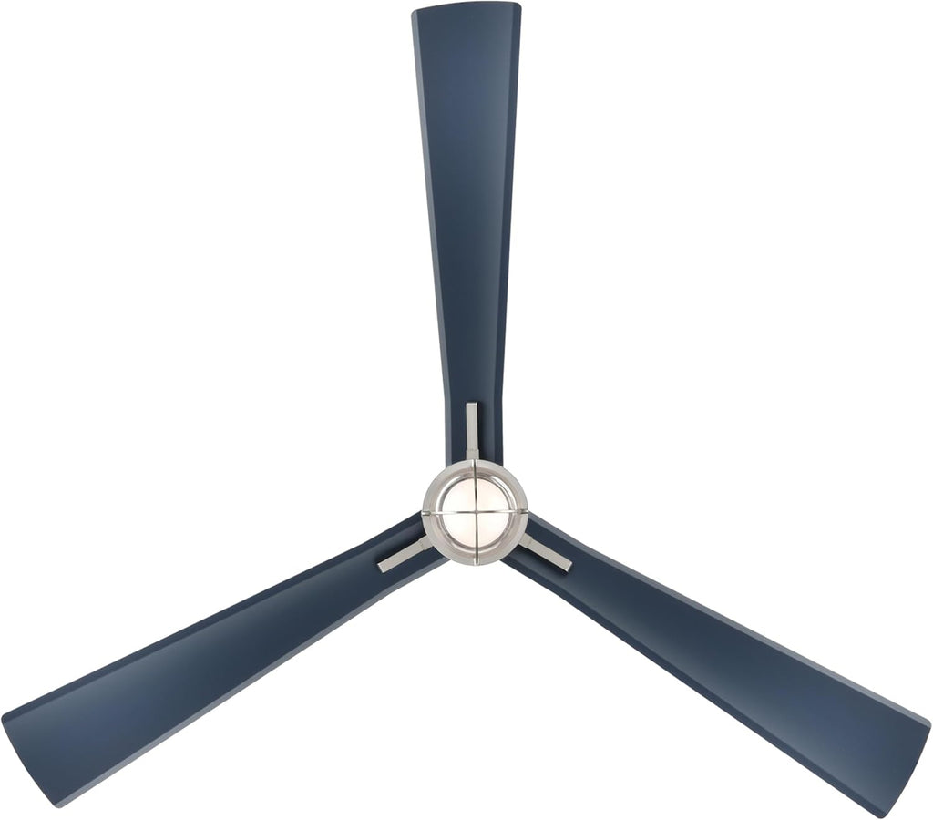 MINKA-AIRE F768L-BNW/NVY Nauticus 65' 3-Blade LED Smart Indoor/Outdoor Ceiling Fan in Brushed Nickel Wet and Navy Blades with Clear Glass