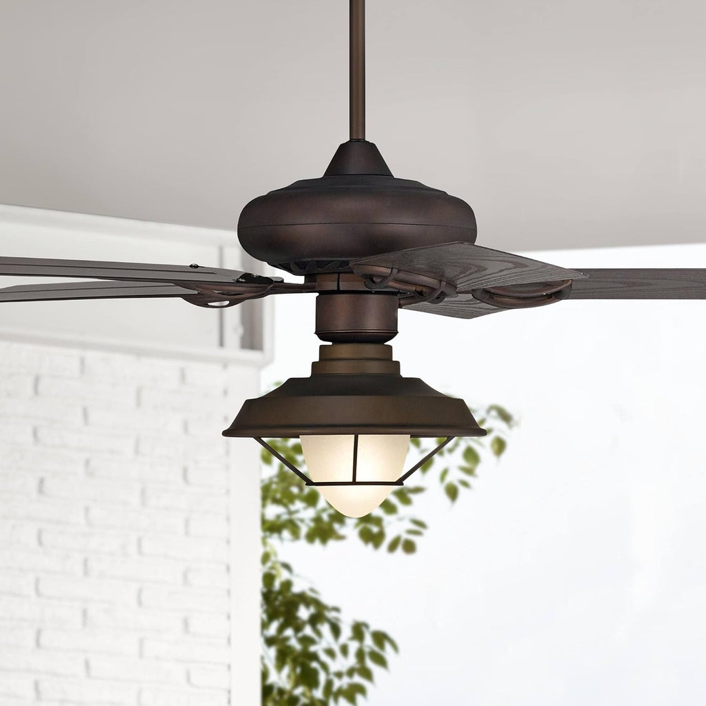 Casa Vieja 52' Orb Modern Industrial Indoor Outdoor Ceiling Fan with LED Light Oil Rubbed Bronze Brown Frosted Glass Cage Wet Rated for Patio Exterior House Porch Gazebo Garage Barn