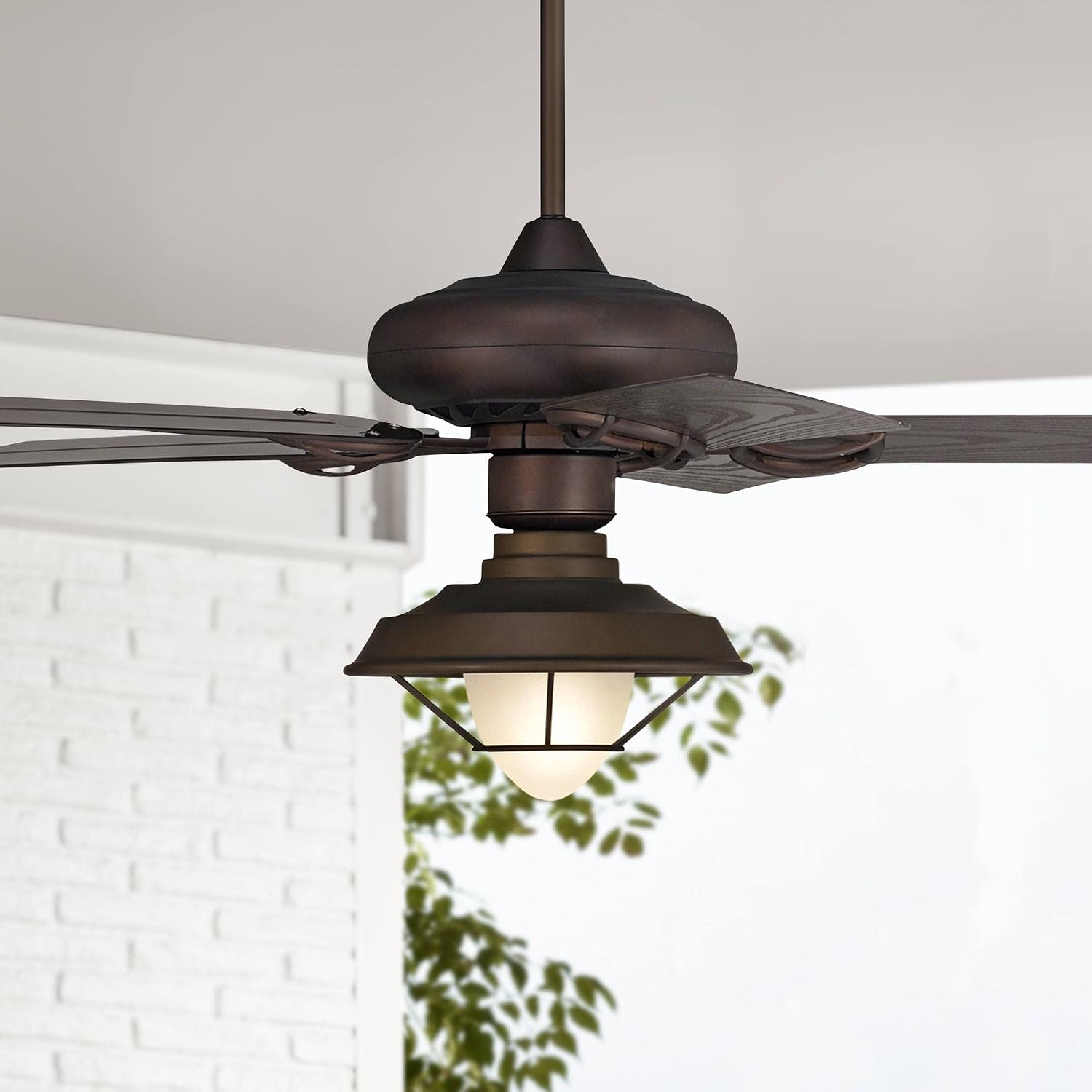 Casa Vieja 52' Orb Modern Industrial Indoor Outdoor Ceiling Fan with LED Light Oil Rubbed Bronze Brown Frosted Glass Cage Wet Rated for Patio Exterior House Porch Gazebo Garage Barn