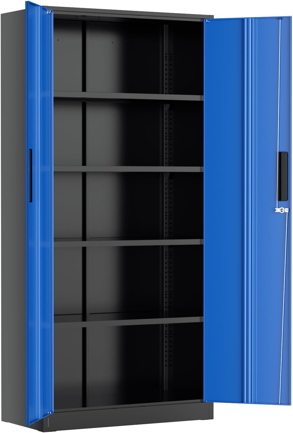 Greenvelly Metal Lockable Storage Cabinet, 72' Storage Cabinet with 2 Doors and 4 Adjustable Shelves for Office, Home, Garage, Pantry (Assembly Required, Black Blue)