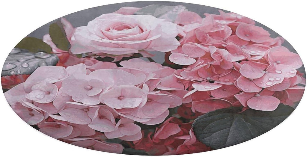 Pink Rose Hydrangea Coral Velvet Round Floor Mat Non-Slip Bath Rug Floor Covering for Bathroom Vanity Guest Suite & Vacation Home