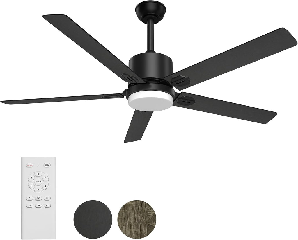 Obabala 60 Inch Ceiling Fan with Light,Ceiling Fans with Remote Indoor Outdoor DC Motor Black Ceiling Fan with Light LED for Patios,Garage,Dining Room, Bedroom, Kitchen, Living Room, Farmhouse