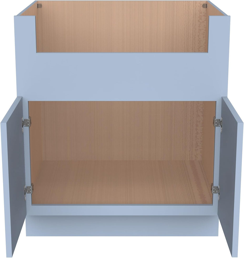 33 Inch RTA Kitchen Sink Base Cabinet - Solid Wood Shaker Style Farmhouse Cabinet with Soft Close Doors, Fits 24-30 Inch Undermount Sinks, Ready to Assemble (Lakeside Blue (Slim))