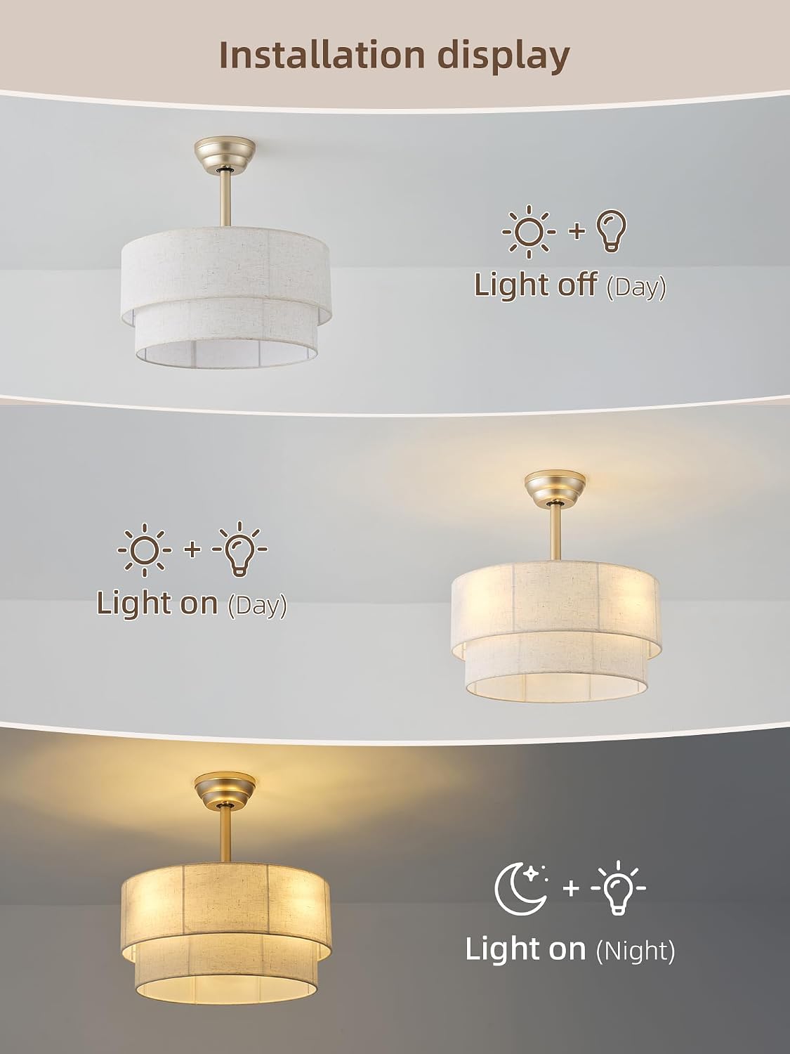 20' Boho Fandelier Ceiling Fans with Lights, Fabric Chandelier Ceiling Fan with Light Remote Control, Caged with 6 Speeds for Living Room, Bedroom, Nursery.