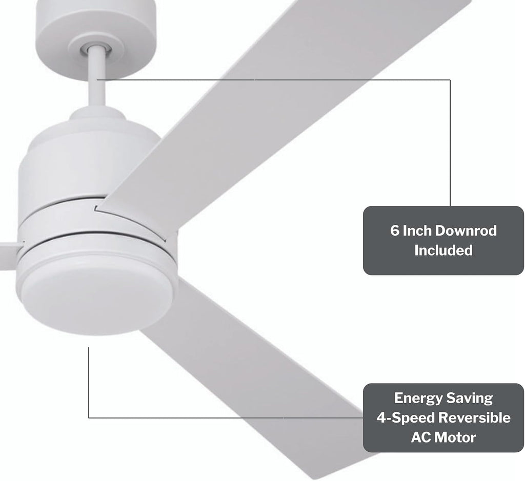 Craftmade MCY42W3 McCoy 42 Inch 3 Blade Ceiling Fan | Integrated LED Light Kit | 1013 Lumens 18 Watt | 3 x White Blades | Includes CM-7W-LED Wall Control | Indoor Rated | White Finish