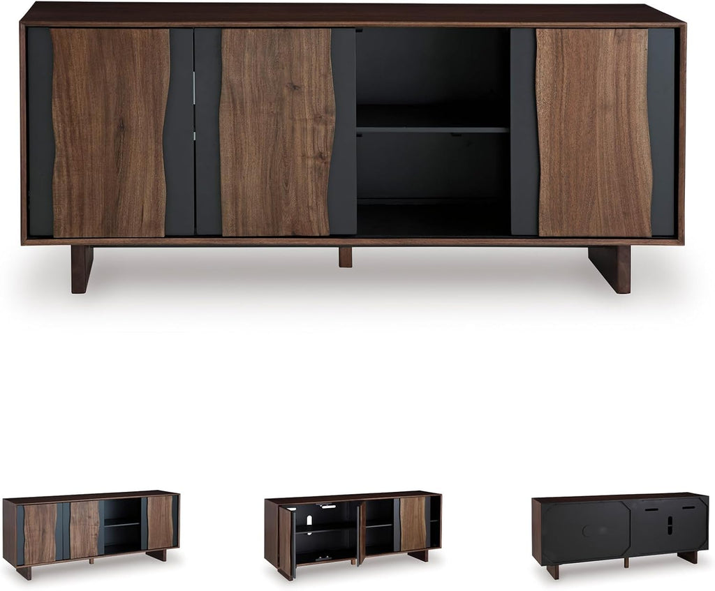 Signature Design by Ashley Welby Accent Cabinet, 71' Live Edge Storage Cabinet, Crafted with Acacia Wood, Acacia Veneer and Engineered Wood, Modern TV Stand Console, Brown/Charcoal