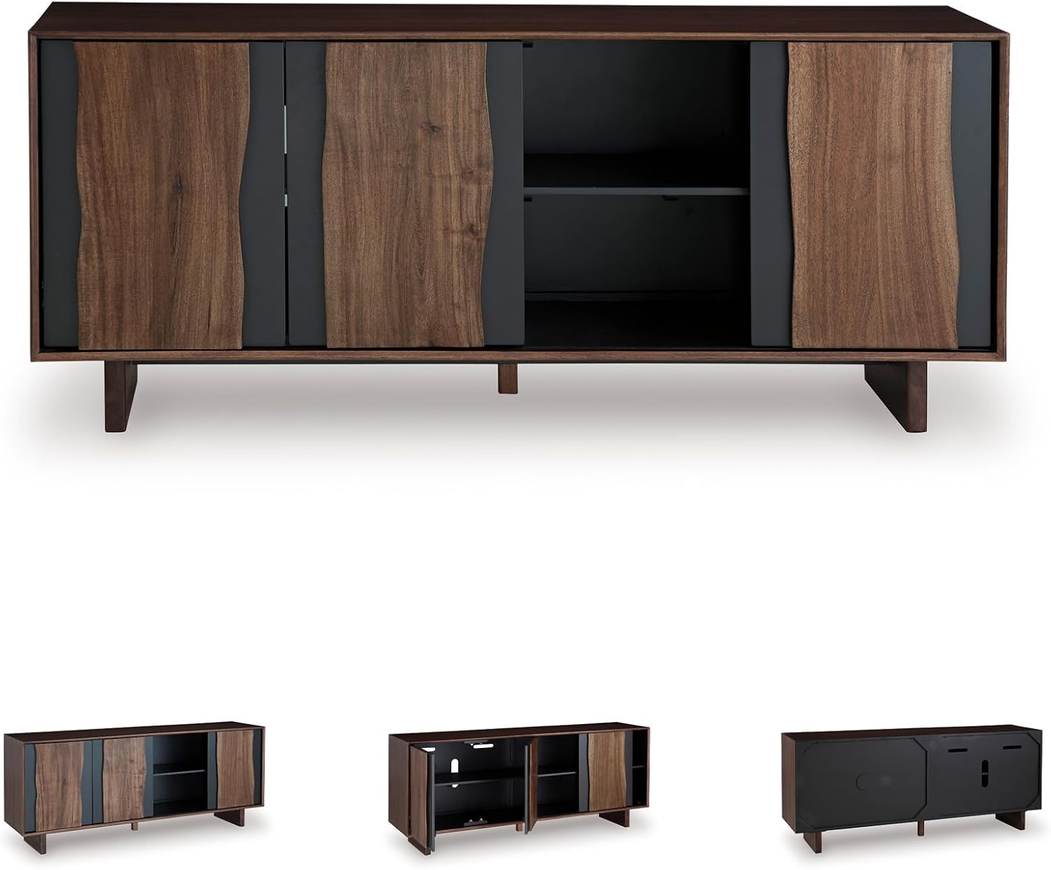 Signature Design by Ashley Welby Accent Cabinet, 71' Live Edge Storage Cabinet, Crafted with Acacia Wood, Acacia Veneer and Engineered Wood, Modern TV Stand Console, Brown/Charcoal