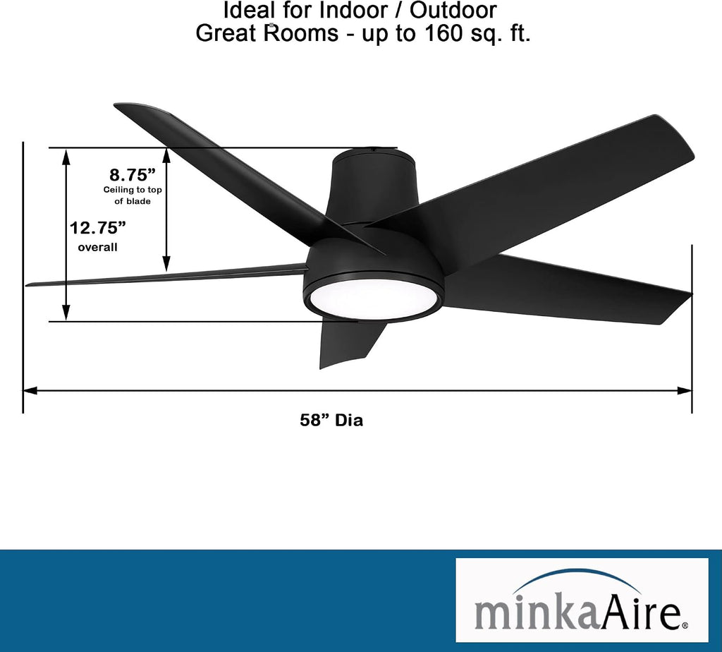 Minka Aire F782L-CL Chubby II - 5 Blade Outdoor Ceiling Fan with Light Kit-12.75 Inches Tall and 58 Inches Wide, Finish Color: Coal