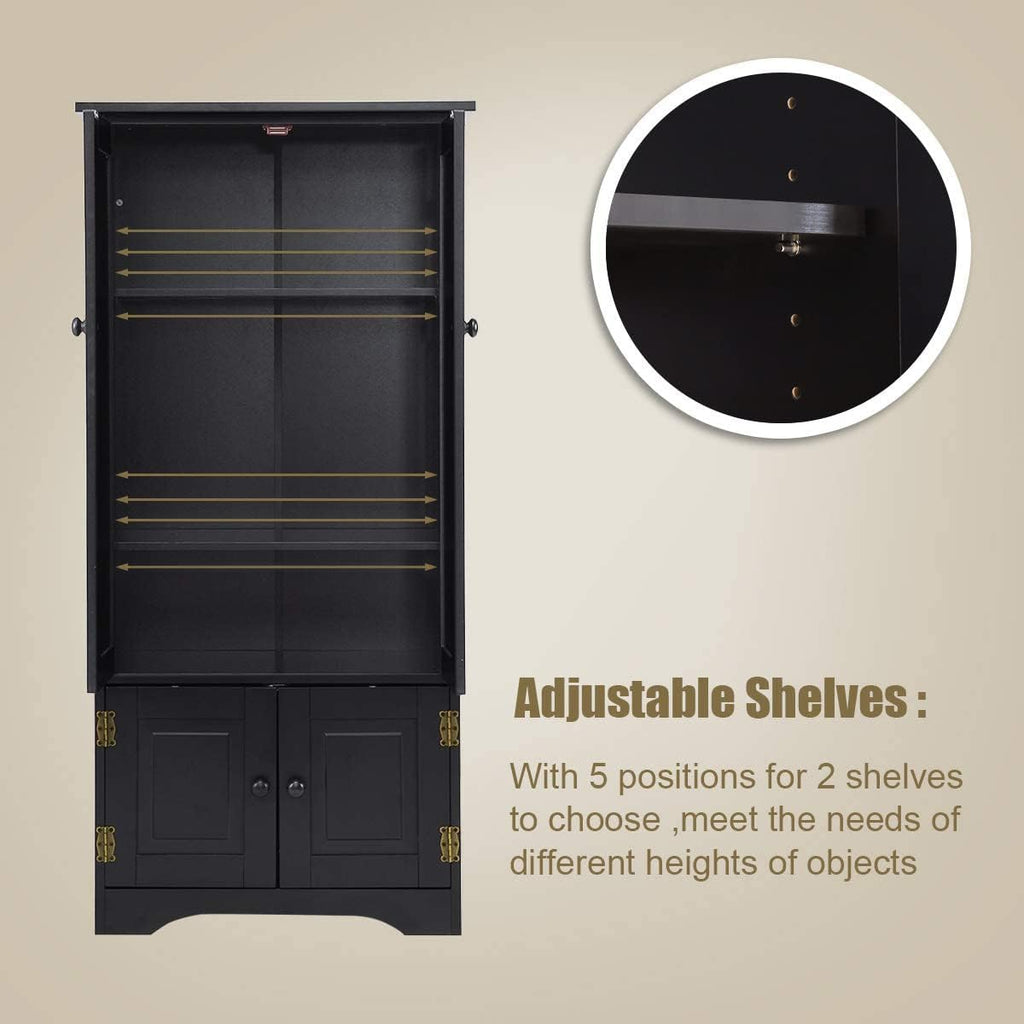 Giantex Accent Floor Storage Cabinet Adjustable Shelves Antique 2-Door Low Floor Cabinet Pantry 24' Lx13 Wx49 H (Black)