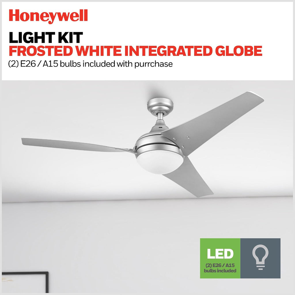 Honeywell Ceiling Fans Neyo, 52 Inch Contemporary Indoor LED Ceiling Fan with Light, Remote Control, Modern High Performance Blades, Reversible Motor Model- 51802-01 (Silver)