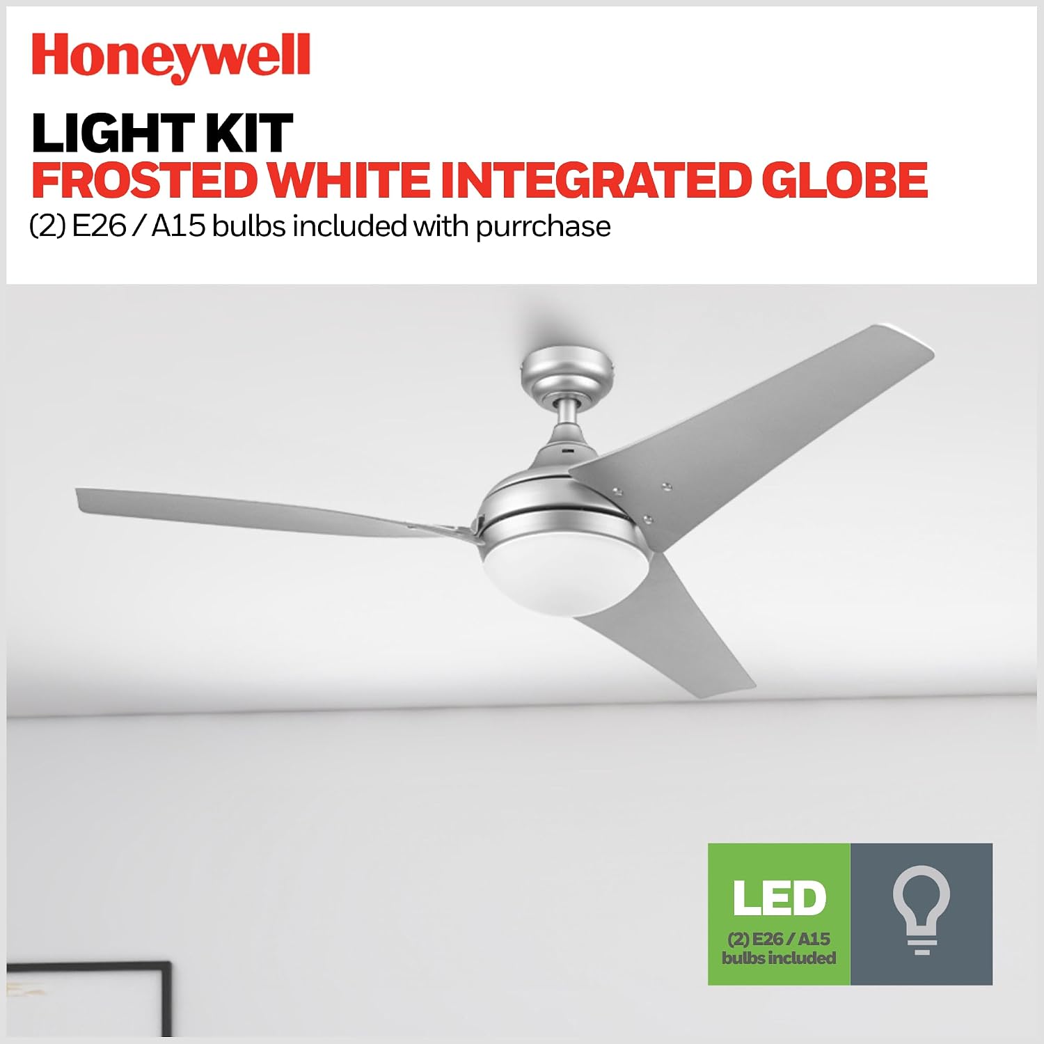 Honeywell Ceiling Fans Neyo, 52 Inch Contemporary Indoor LED Ceiling Fan with Light, Remote Control, Modern High Performance Blades, Reversible Motor Model- 51802-01 (Silver)