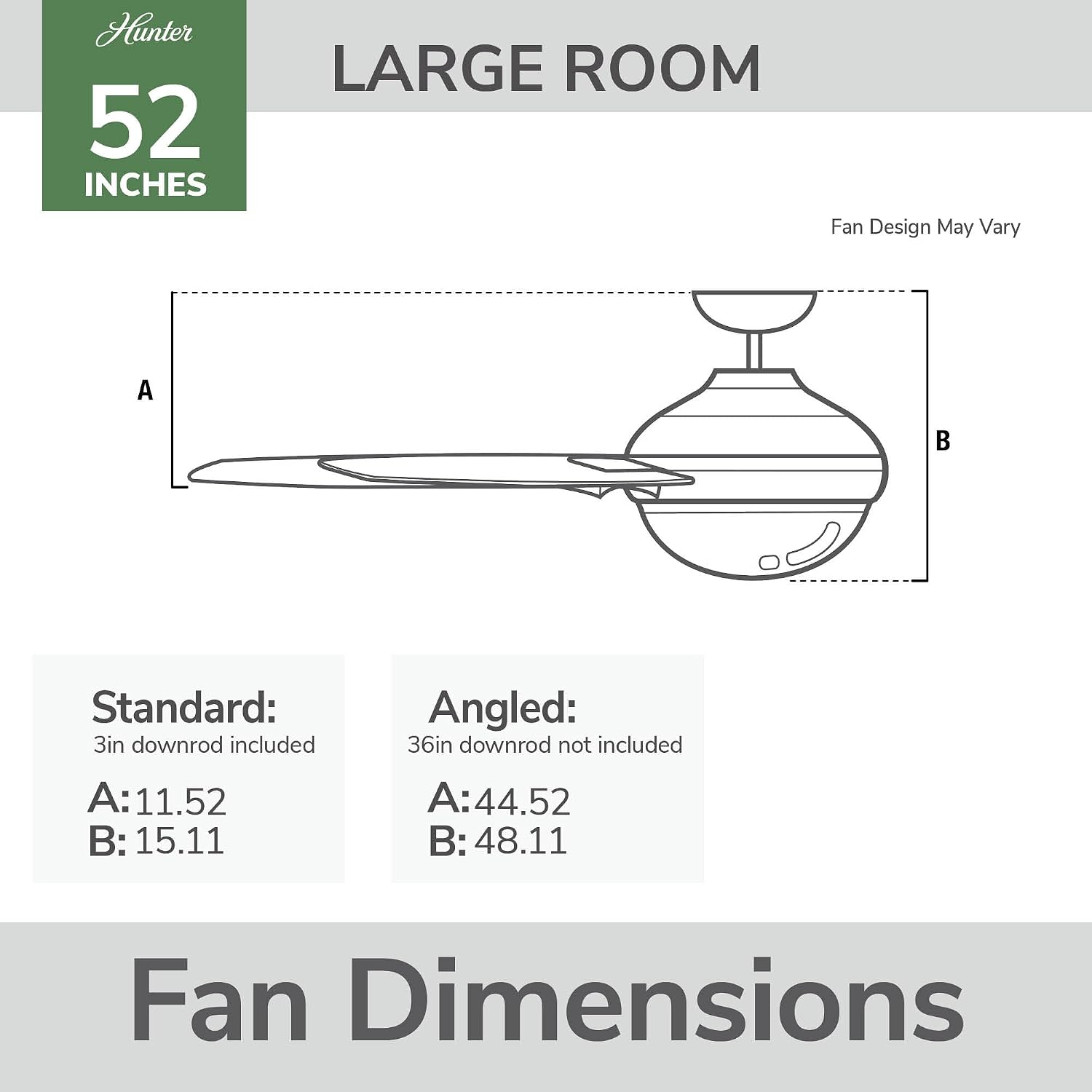 Hunter Fan 52 inch Matte Black Indoor Ceiling Fan with Light and Remote for Bedroom, Large Room/Great Room, Dining Room, Kitchen, Office (Renewed)