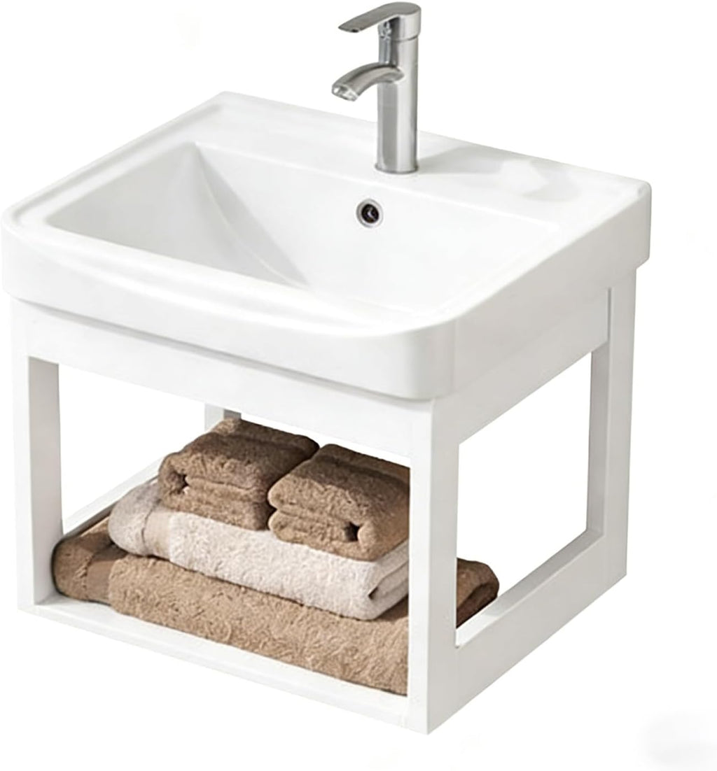 Modern Corner Bathroom Vanity，Easy-to-Clean Bathroom Sink Cabinet ，Floating Vanity Bathroom Vanity Open Shelf ，for Guest Baths Master Suites(23in)