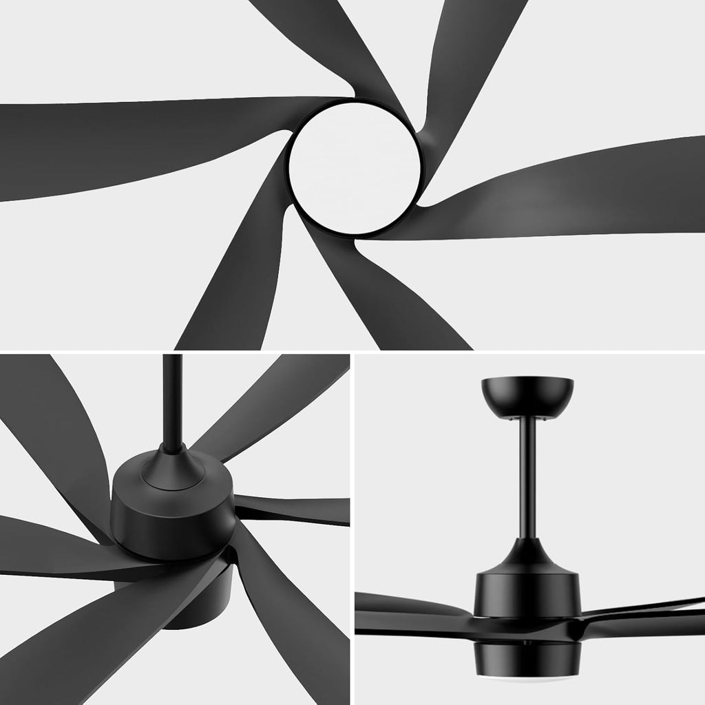 64 Inch Outdoor Ceiling Fan with Lights, All Weather Wet Rated, Modern Black Ceiling Fan, High CFM Quiet Energy Efficient DC Motor, for Large Indoor Living Room & Covered Patio Gazebo Porch