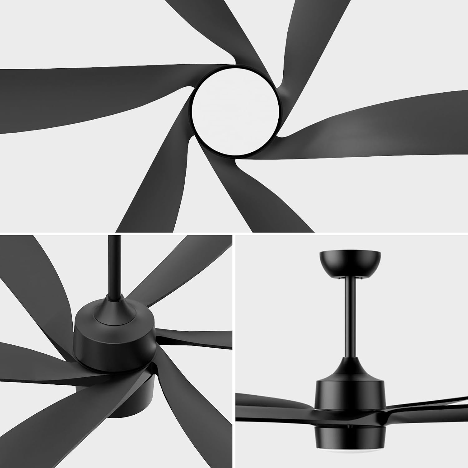 64 Inch Outdoor Ceiling Fan with Lights, All Weather Wet Rated, Modern Black Ceiling Fan, High CFM Quiet Energy Efficient DC Motor, for Large Indoor Living Room & Covered Patio Gazebo Porch