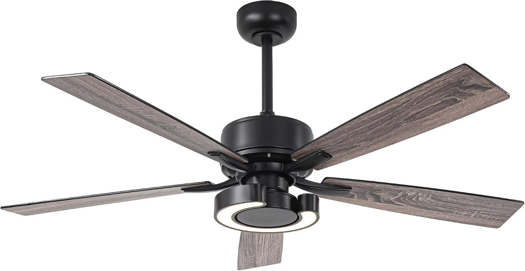 52 Inch Black Ceiling Fans with Lights and Remote - Creative Modern Ceiling Fan for Bedroom Living Room with 3CCT, 6 Speeds, Quiet, Dual-Sided Reversible 5 Blades Indoor Outdoor Chandelier Fan
