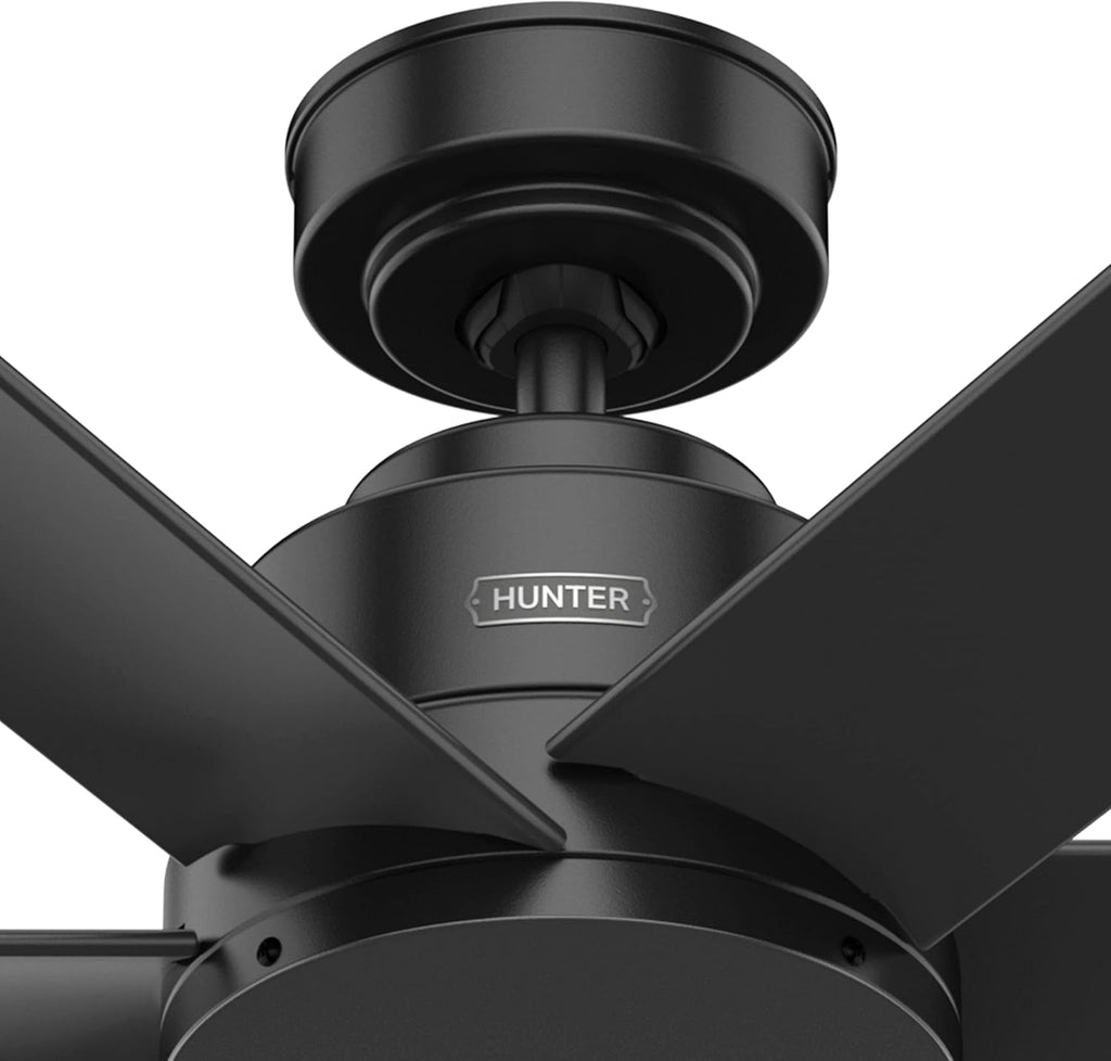 Hunter Fan 52 inch Ceiling Fan with No Light, Outdoor or Indoor Matte Black Ceiling Fan for Porch, Living Room, Office, Kitchen, Garage, 6 Blades (Renewed)