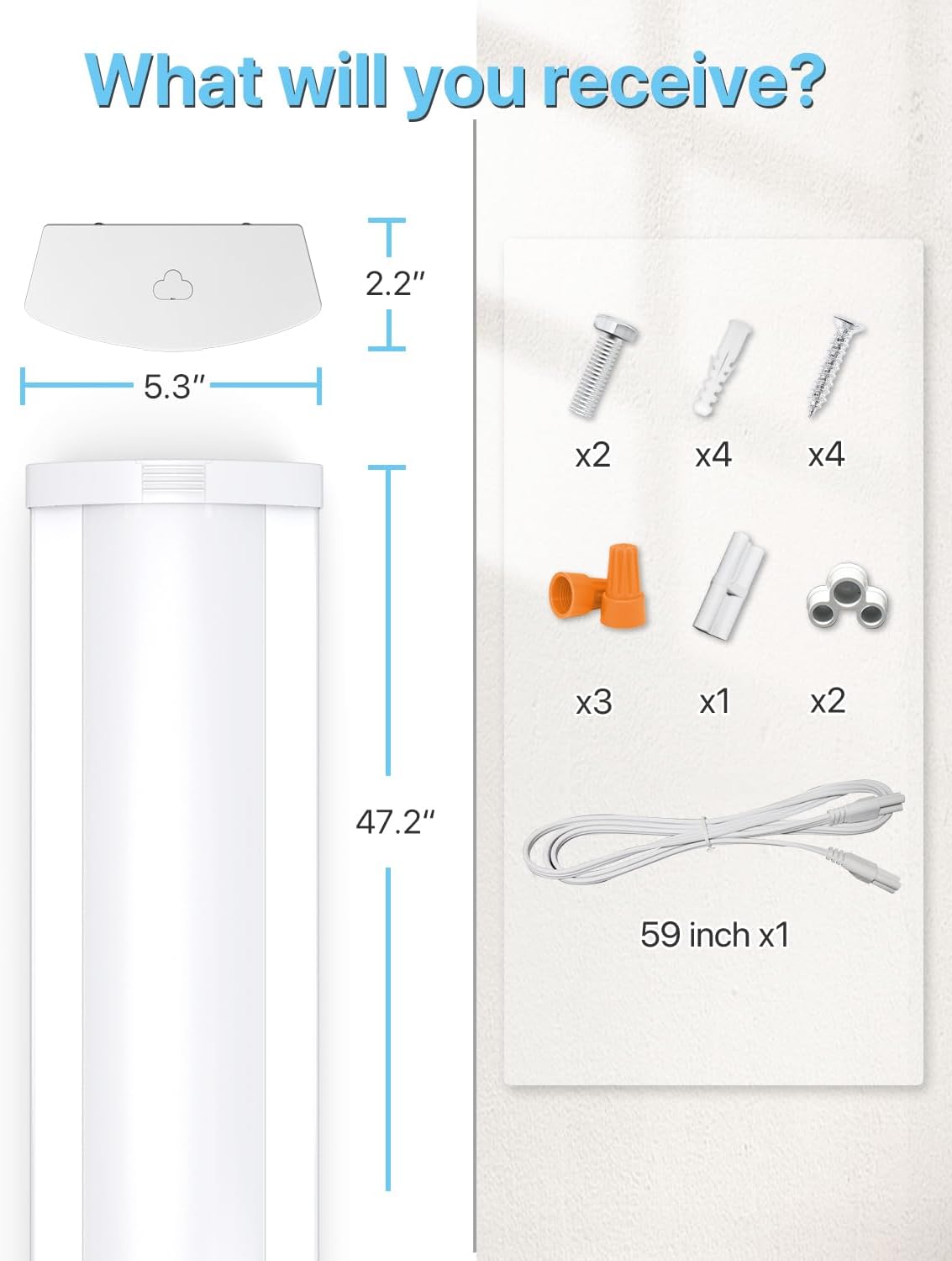 HYPERLITE 4FT 60W LED Wraparound Light, 6600lm Linkable 60W/50W/40W 5000K Led Shop Lights Surface Mounting, ETL,AC120V LED Ceiling Office Wrap Light for Kitchen, Hallway, Fluorescent Replacement, 4P