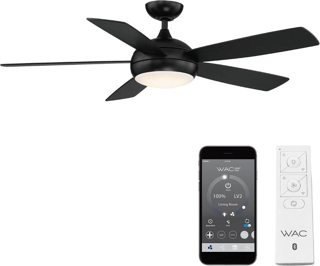WAC Ceiling Fans F-005L-MB Odyssey 52' Ceiling Fan with LED Lights and Remote, Matte Black