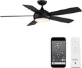 WAC Ceiling Fans F-005L-MB Odyssey 52' Ceiling Fan with LED Lights and Remote, Matte Black