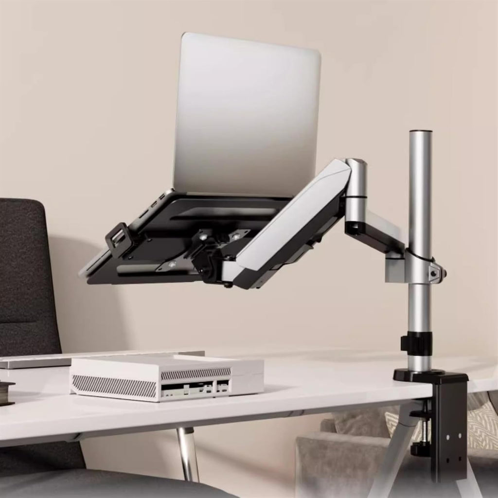 Monitor Stand 2 in 1 Laptop Desk Mount with Tray for 17-32' Monitor and 12-17', Holds 19.8 lbs, Fully Adjustable Arm with Clamp/Grommet Base Monitor Arm Desk