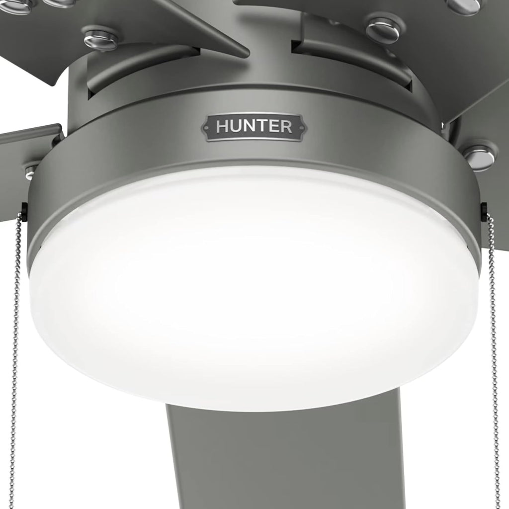 Hunter Fan 52 Inch Casual Matte Silver Finish Outdoor Ceiling Fan with LED Light Kit and Pull Chain (Renewed)