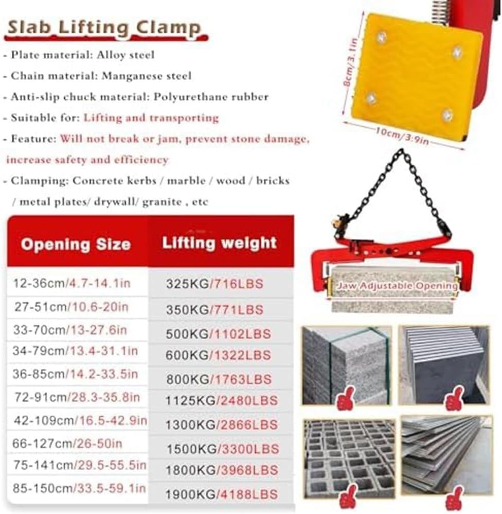Granite Slab Lifting Clamp Adjustable for Carrying Transport of Marble Concrete Blocks Slate Sheets(28in)