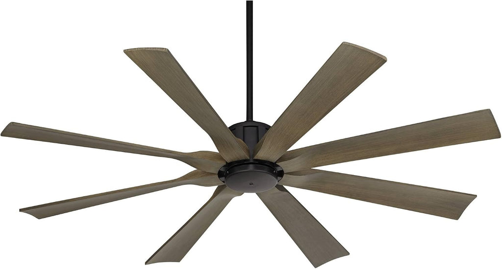 Possini Euro Design 60' Defender Industrial Rustic Indoor Outdoor Ceiling Fan with Remote Control Matte Black Hand-Painted Weathered Oak Damp Rated for Patio Exterior Porch Gazebo Garage Barn Roof