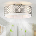 20' Silver Flush Mount Ceiling Fan with Light, Boho Ceiling Fans with Lights Low Profile, Enclosed with Remote Control 6 Speeds for Living Room, Bedroom, Nursery