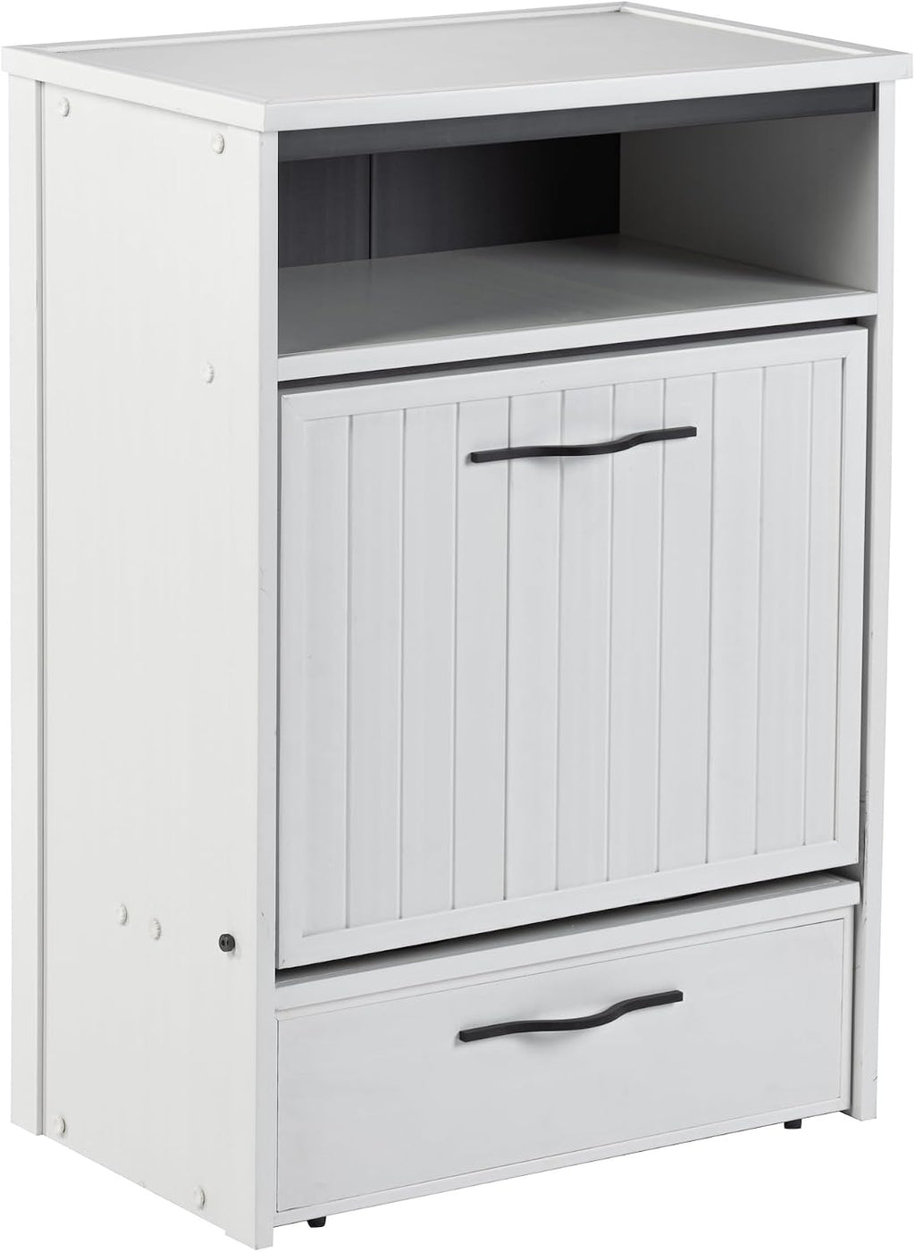 New Age Pet ECOFLEX Brea Dog Food Pantry in Antique White, Two 32 oz Bowls, Moisture Resistant, Easy Assembly, Holds 25 lbs