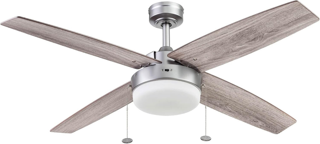 Prominence Home Memphis, 52 Inch Contemporary Indoor LED Ceiling Fan with Light, Pull Chain, Dual Mounting Options, 4 Dual Finish Blades, Reversible Motor - 51652-01 (Pewter)