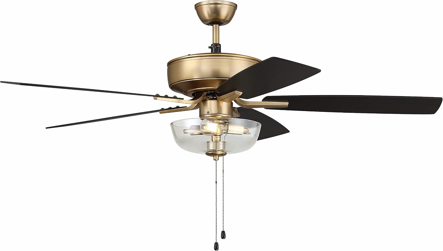 Craftmade 52' Pro Plus P101FSB-52BWNFB Indoor Fan with Clear Bowl Light Kit in Satin Brass with Reversible Black Walnut/Flat Black Blades