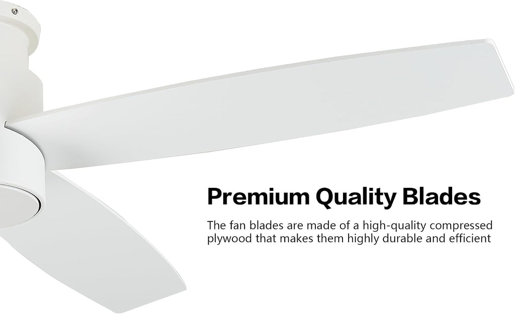 WINGBO 44' Flush Mount DC Ceiling Fan without Lights, 4 Reversible Blades in White/Oak Finish, Ultra Quiet 6-Speed DC Motor, Hugger Low Profile Ceiling Fan No Lights for Bedroom, Indoor/Outdoor Use