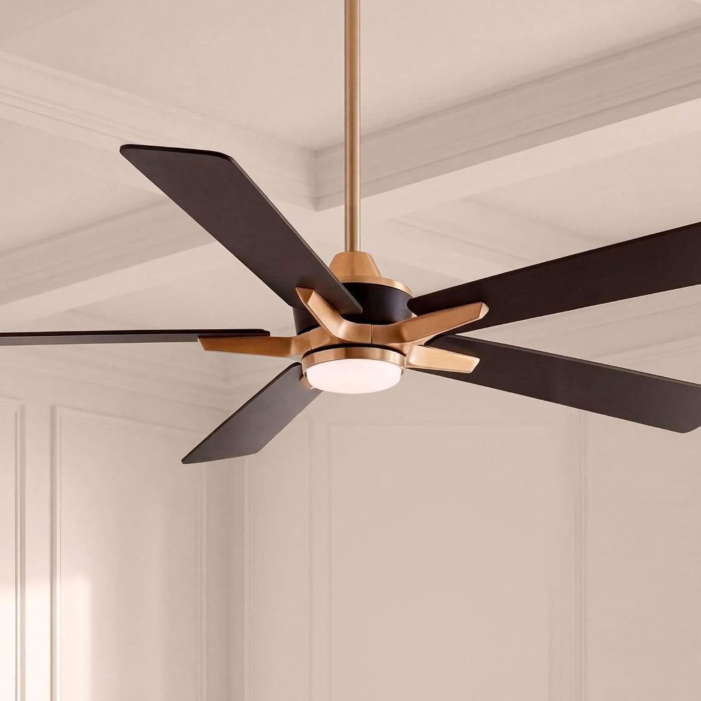 Casa Vieja 52' Vegas Nights Modern Indoor Outdoor Ceiling Fan with Dimmable LED Light Remote Control Soft Brass Black Damp Rated for Patio Exterior House Home Porch Gazebo Garage Barn - 6' Downrod