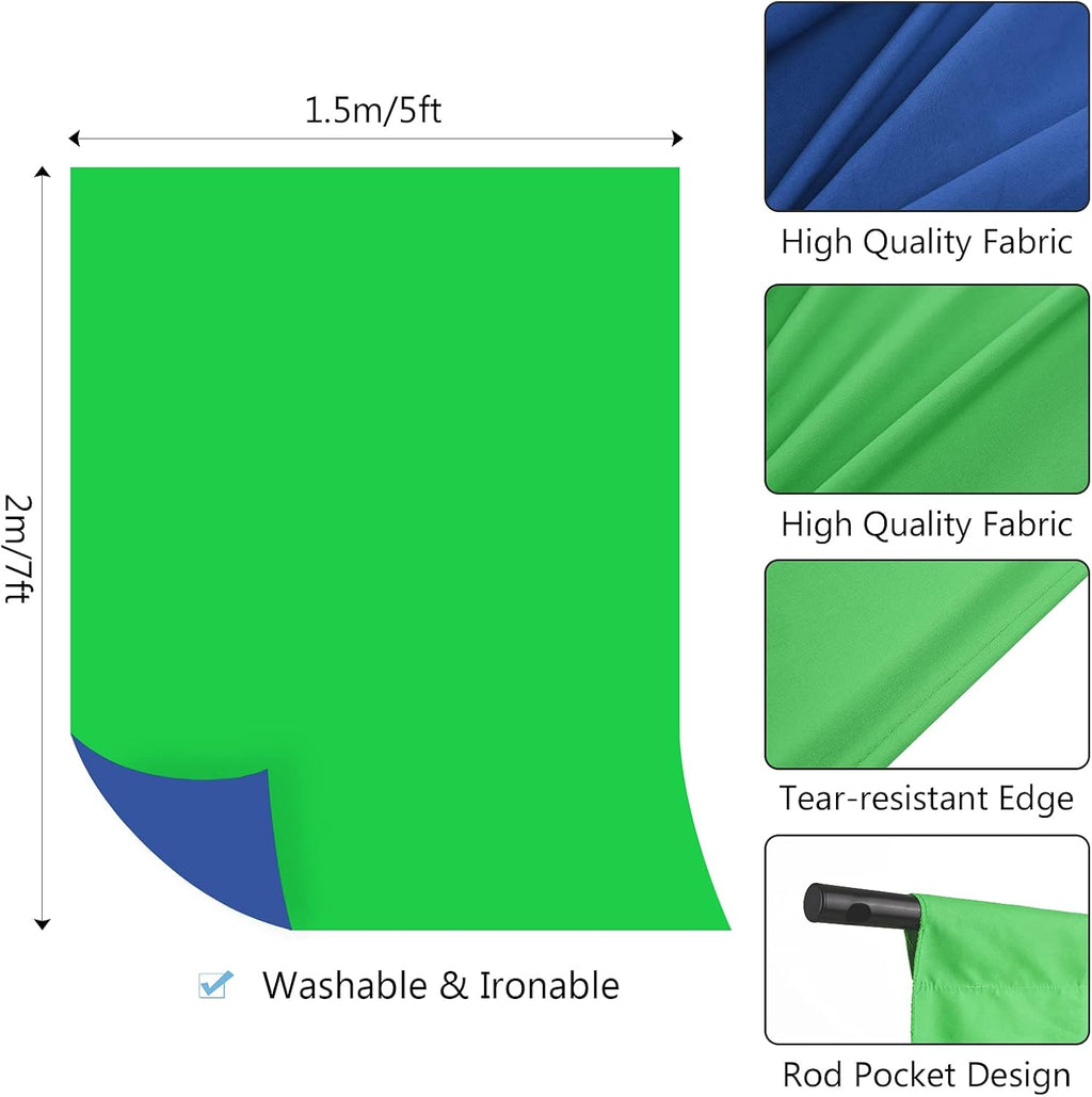 Andoer 5x7ft Green Screen Blue Screen Backdrop Double-Sided Chromakey Background Photography Kit with 5x7ft T-Shaped Background Adjustable Stand 3 x Spring Clamps