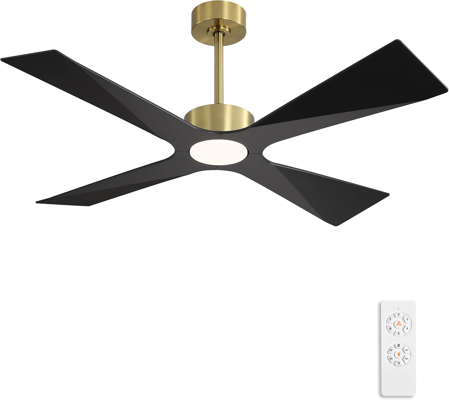 WINGBO 64' Wet Rated Outdoor Ceiling Fan with Lights, 4 ABS Plastic Blades, Reversible DC Motor, 6-Speed Remote Control, 3 CCT, Waterproof Ceiling Fan for Patio Porch Gazebo Garage, Brass and Black