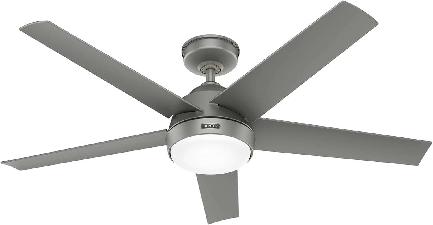 Hunter Fan 52 Inch Matte Silver Indoor/Outdoor Ceiling Fan with Lights for Farmhouse, Patio, Bedroom, Living Room, Office, Basement, Kitchen (Renewed), CC5C26C12