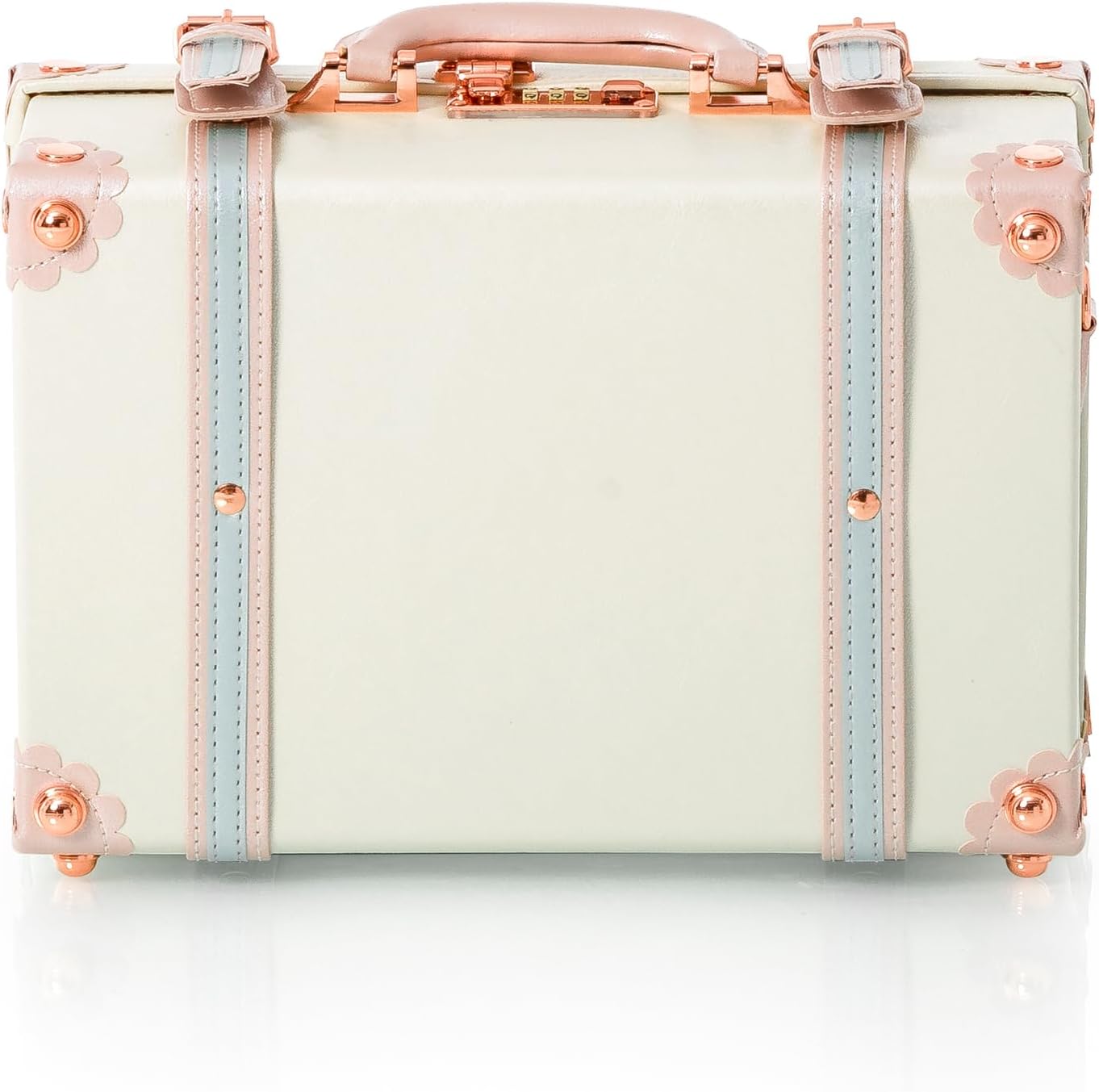 COTRUNKAGE 16' Carry On Suitcase Cute Pu Overnight Vintage Trunk Luggage Bag for Women with Strap, Cream White